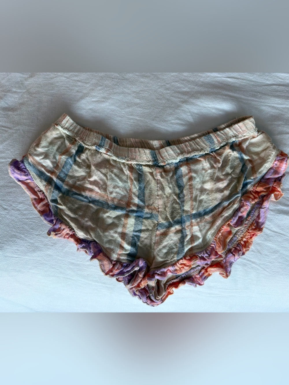 Women's Ruffle Hem Plaid Lounge Shorts - Multi-Color